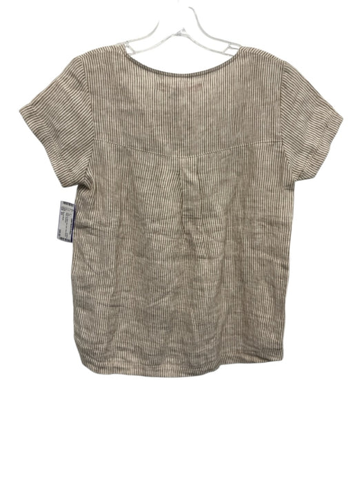 Pyne & Smith Size XS Brown & White Flax Linen Short Sleeve Stripe Top Brown & White / XS