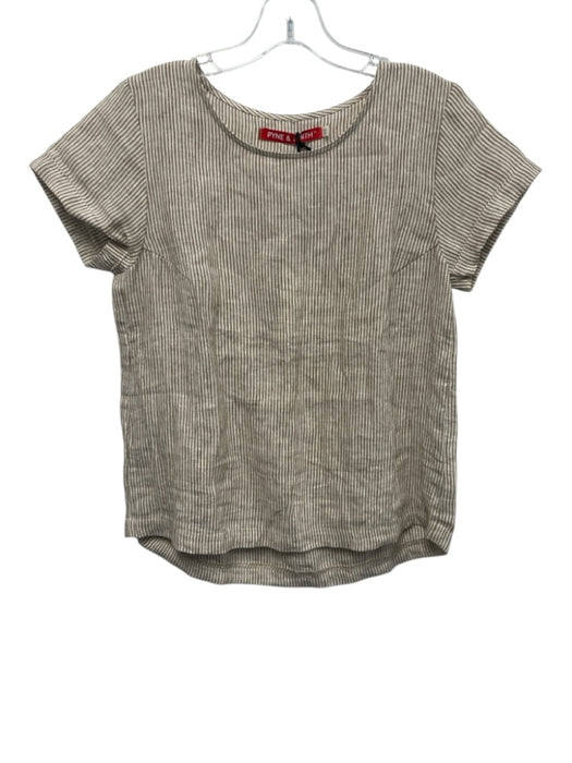 Pyne & Smith Size XS Brown & White Flax Linen Short Sleeve Stripe Top Brown & White / XS