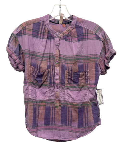 Pilcro Size XS Purple, Green, Brown Cotton Short Sleeve Plaid 1/2 Button Top Purple, Green, Brown / XS