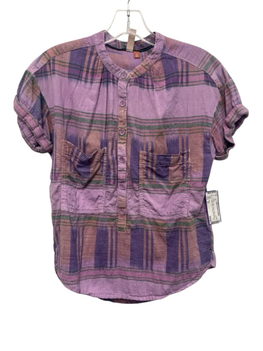 Pilcro Size XS Purple, Green, Brown Cotton Short Sleeve Plaid 1/2 Button Top Purple, Green, Brown / XS