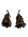 Brackish Brown & Gold Feathers Pheasant Hammered Detail Dangle Earrings Brown & Gold