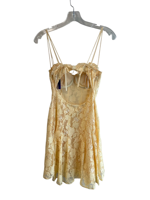 For Love & Lemons Size Small Yellow Cotton & Nylon Sleeveless Lace Overlay Dress Yellow / Small