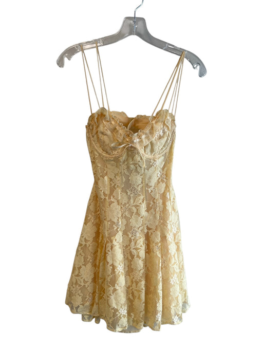 For Love & Lemons Size Small Yellow Cotton & Nylon Sleeveless Lace Overlay Dress Yellow / Small