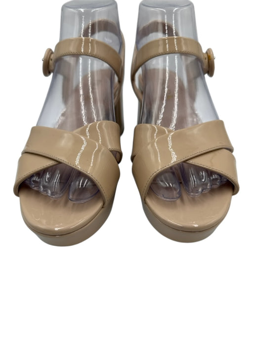 Prada Shoe Size 36.5 Beige Patent Leather Criss Cross Ankle Buckle Sandals Beige / 36.5