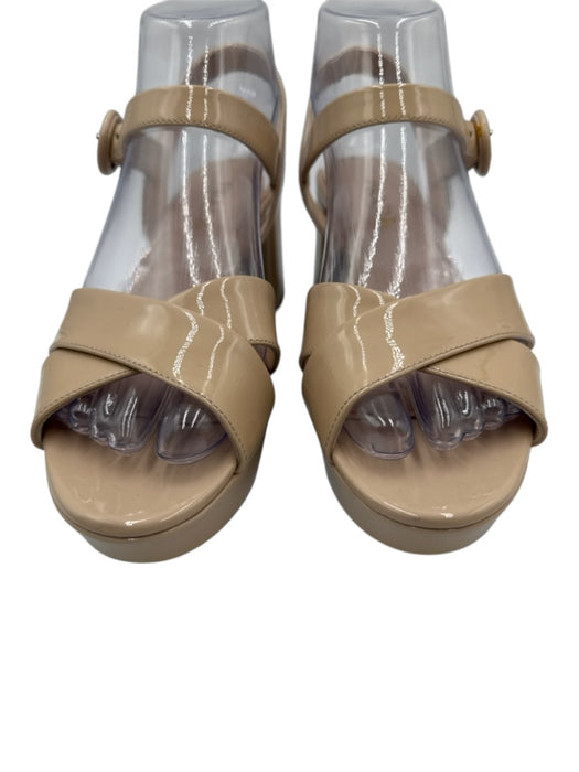 Prada Shoe Size 36.5 Beige Patent Leather Criss Cross Ankle Buckle Sandals Beige / 36.5