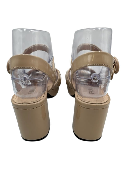 Prada Shoe Size 36.5 Beige Patent Leather Criss Cross Ankle Buckle Sandals Beige / 36.5
