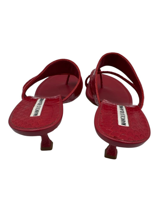 Manolo Blahnik Shoe Size 37 Red Embossed Leather Low Heel Criss Cross Sandals Red / 37