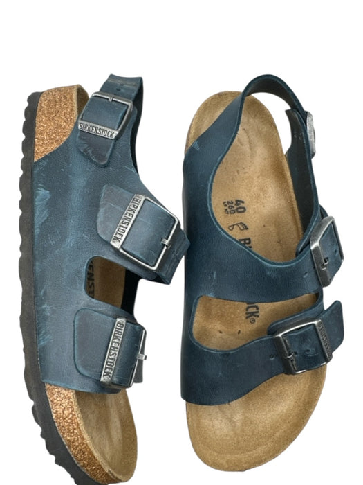 Birkenstock Shoe Size 40 Navy Leather Ankle Strap Buckles Sandals Navy / 40