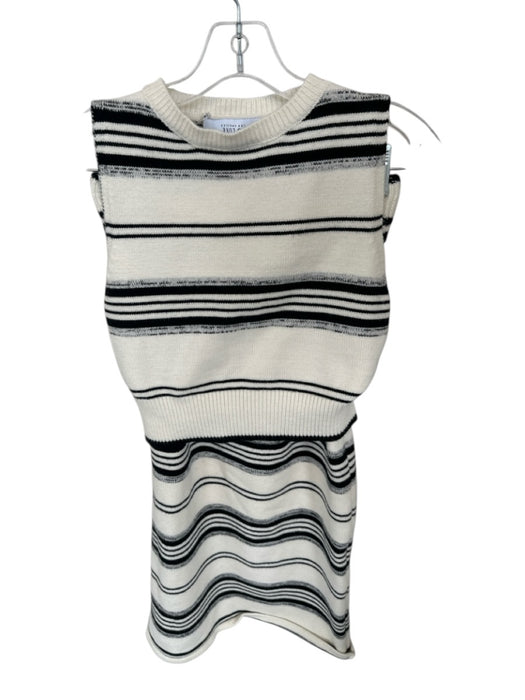 Size M White & Black Viscose Blend Stripped Detail Knit Midi Skirt Set White & Black / M