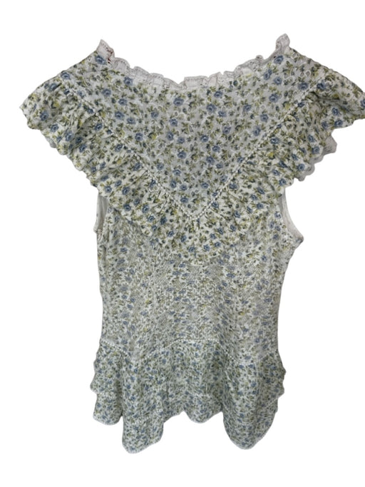 Loveshackfancy Size 8 Green & White Cotton Blend Floral Ruffles Buttons Dress Green & White / 8