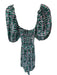 Karina Grimaldi Size M Teal & Purple Linen Balloon Sleeve Waist tie Mini Romper Teal & Purple / M