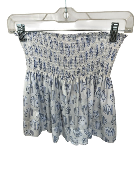 Koch Size S Blue & White Polyester Monogram Scrunch Waist Mini Skirt Blue & White / S