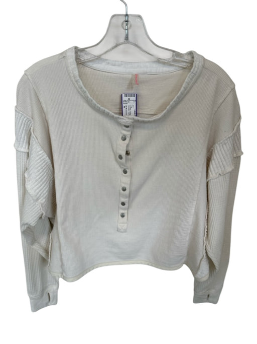 FP Movement Size M Cream Cotton Blend Long Sleeve Sweater Waffle Athletic Top Cream / M