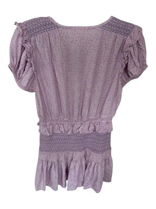 Loveshackfancy Size S Lilac Rayon Floral Rouched Cap Sleeve V Neck Dress Lilac / S