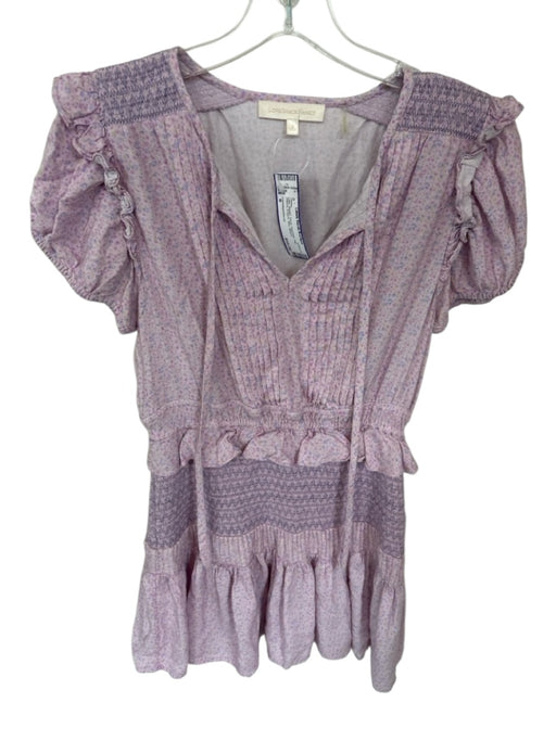 Loveshackfancy Size S Lilac Rayon Floral Rouched Cap Sleeve V Neck Dress Lilac / S