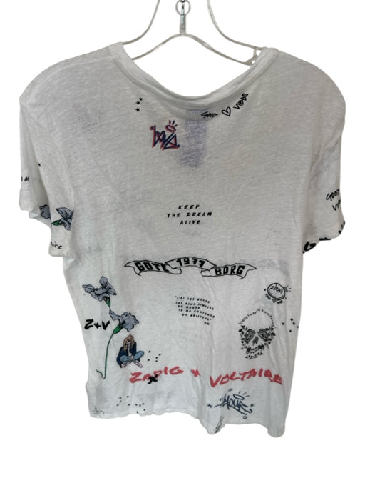Zadig & Voltaire Size Est L White & Black Linen Blend Abstract Short Sleeve Top White & Black / Est L