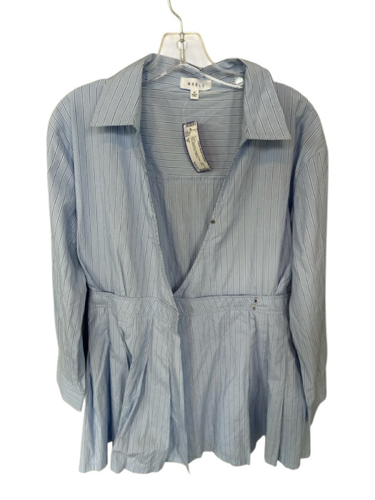 Mable Size M Blue Polyester Stripped Detail Collar Long Sleeve Dress Blue / M