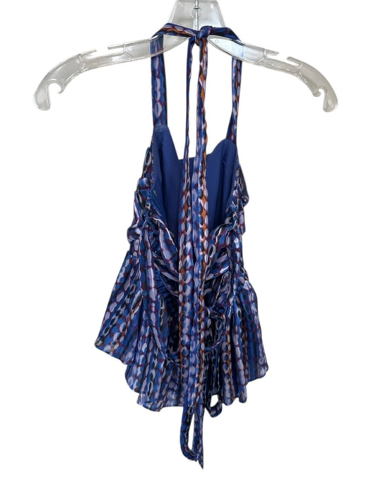 Amanda Uprichard Size S Blue & Purple Polyester Halter Neck Lace Up Back Top Blue & Purple / S