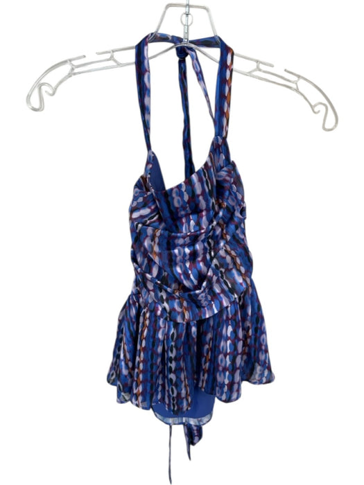 Amanda Uprichard Size S Blue & Purple Polyester Halter Neck Lace Up Back Top Blue & Purple / S