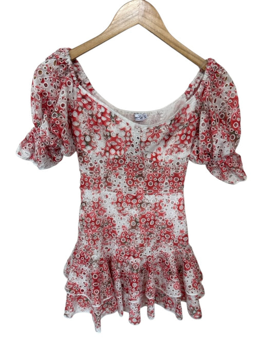 Charo Ruiz Ibiza Size XS Orange & White Cotton Short Balloon Sleeve Eyelet Dress Orange & White / XS