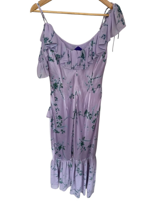 Cinq a Sept Size Est S Purple & Teal Silk Flutter Sleeves Botanical Maxi Dress Purple & Teal / Est S