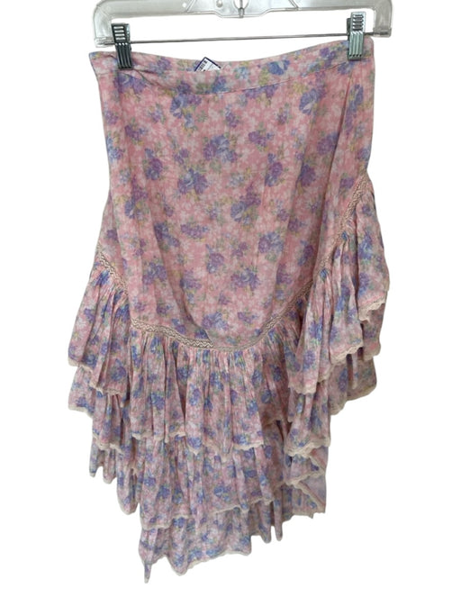 Loveshackfancy Size S Pink & Purple Cotton Side Zip Flowers High Low Skirt Pink & Purple / S