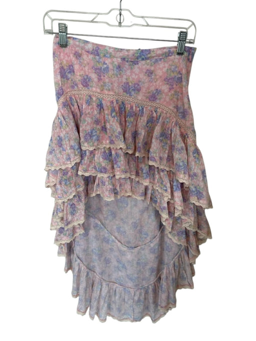 Loveshackfancy Size S Pink & Purple Cotton Side Zip Flowers High Low Skirt Pink & Purple / S