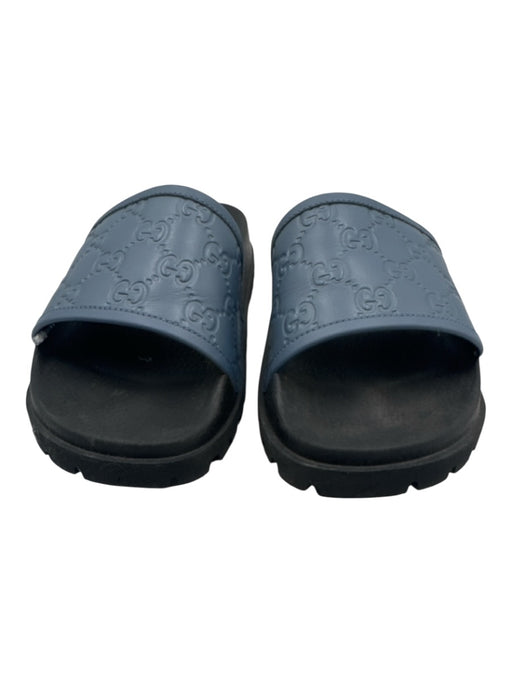 Gucci Shoe Size 9 Blue & Black Leather Slides Guccissima Sandals Blue & Black / 9