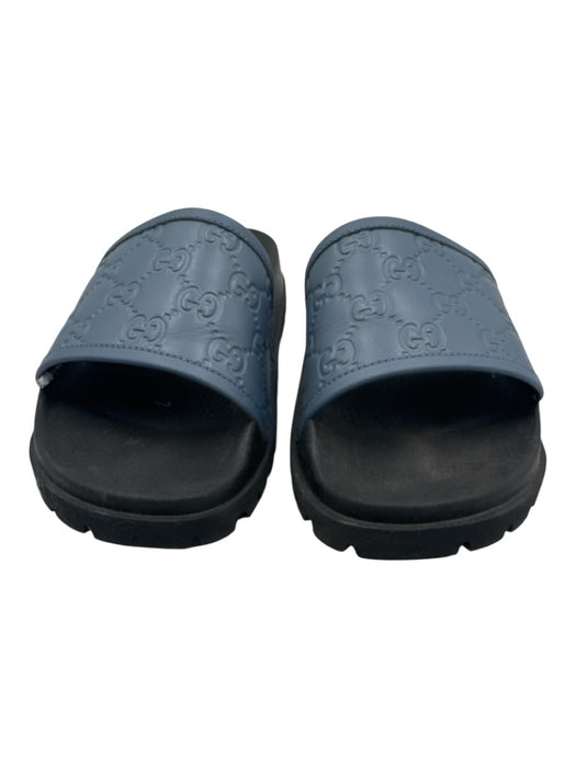 Gucci Shoe Size 9 Blue & Black Leather Slides Guccissima Sandals Blue & Black / 9