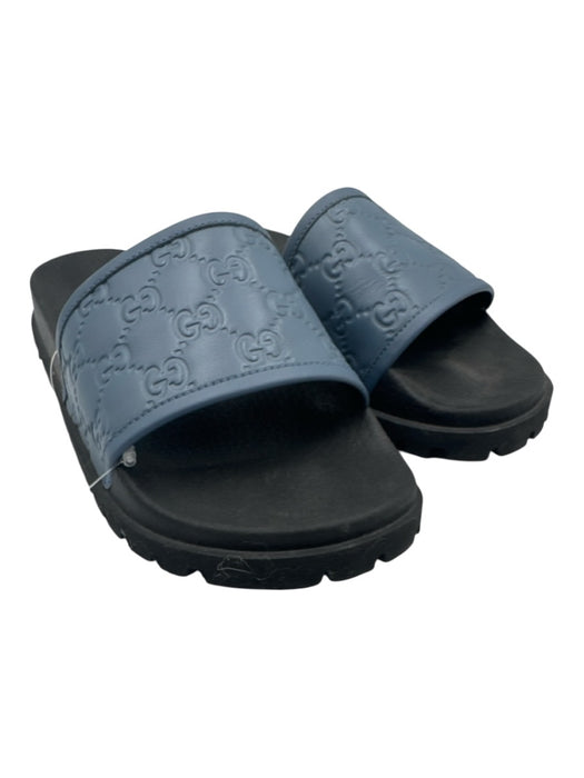 Gucci Shoe Size 9 Blue & Black Leather Slides Guccissima Sandals Blue & Black / 9