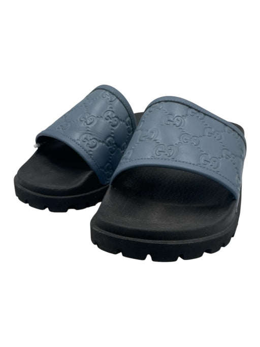 Gucci Shoe Size 9 Blue & Black Leather Slides Guccissima Sandals Blue & Black / 9