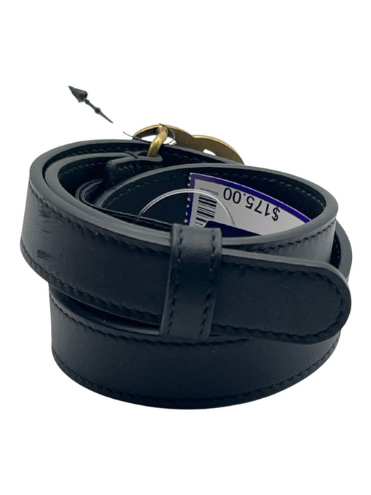 Gucci Black & Gold Leather Metal Logo Thin Belts Black & Gold / 34