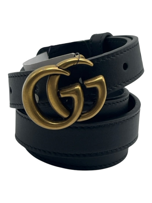 Gucci Black & Gold Leather Metal Logo Thin Belts Black & Gold / 34