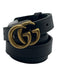 Gucci Black & Gold Leather Metal Logo Thin Belts Black & Gold / 34