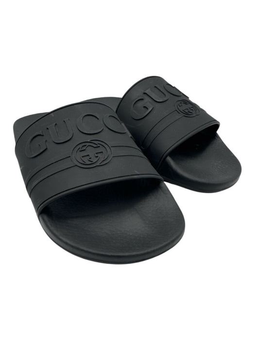 Gucci Shoe Size 40 Blue & Black Synthetic Slides Logo Sandals Blue & Black / 40