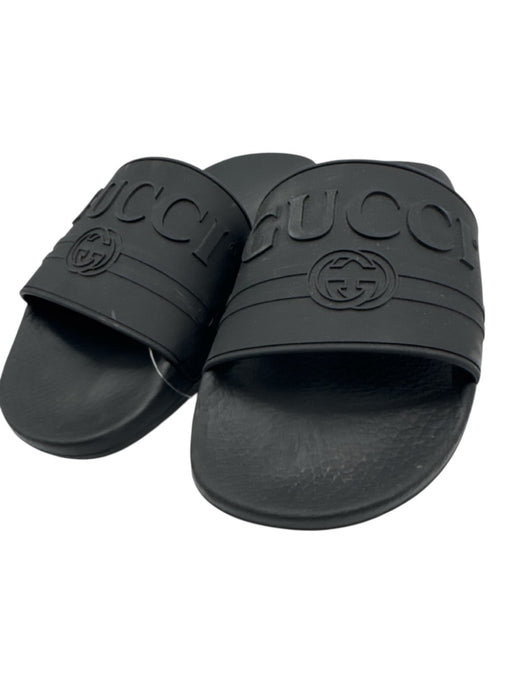 Gucci Shoe Size 40 Blue & Black Synthetic Slides Logo Sandals Blue & Black / 40