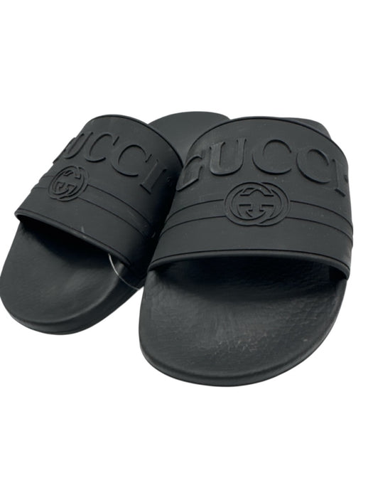 Gucci Shoe Size 40 Blue & Black Synthetic Slides Logo Sandals Blue & Black / 40
