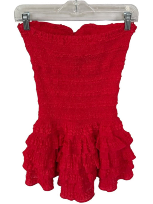 Lyn Burches Size Est 0 Red Polyester Rouched Tiered Skirt Lace Hem Mini Romper Red / Est 0