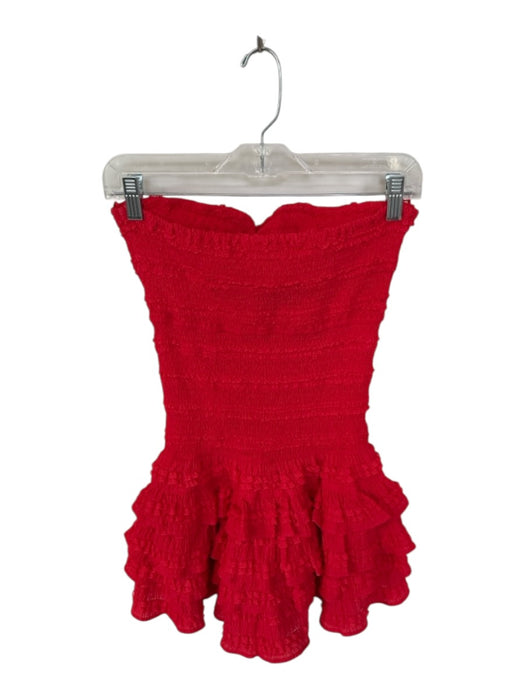 Lyn Burches Size Est 0 Red Polyester Rouched Tiered Skirt Lace Hem Mini Romper Red / Est 0