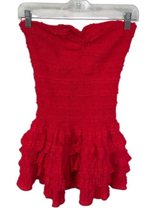 Lyn Burches Size Est 0 Red Polyester Rouched Tiered Skirt Lace Hem Mini Romper Red / Est 0