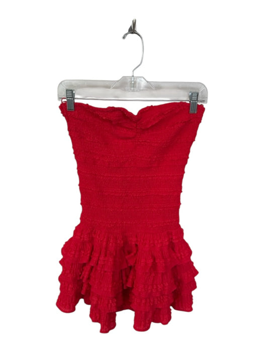 Lyn Burches Size Est 0 Red Polyester Rouched Tiered Skirt Lace Hem Mini Romper Red / Est 0