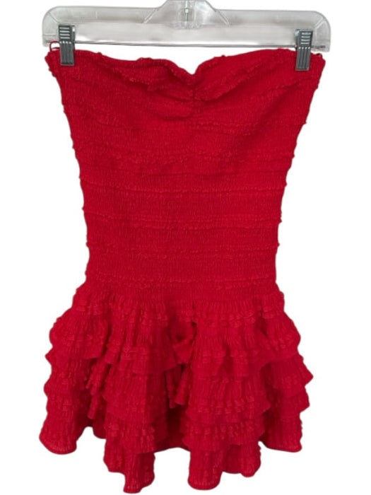 Lyn Burches Size Est 0 Red Polyester Rouched Tiered Skirt Lace Hem Mini Romper Red / Est 0