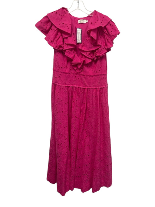 Ted Baker Size 4 Pink Cotton Cotton Sleeveless Ruffle Cap Sleeve Cut Outs Dress Pink / 4