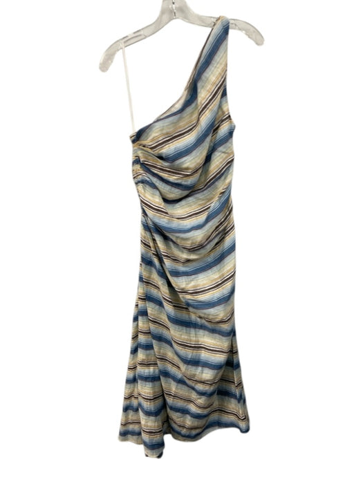 A.L.C. Size M / 8 Blue, Brown & Multi Print Linen Blend Striped Midi Dress Blue, Brown & Multi Print / M / 8