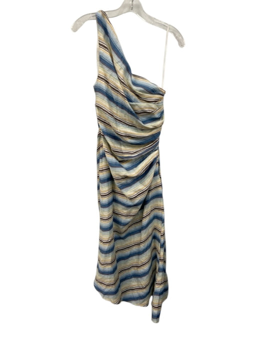 A.L.C. Size M / 8 Blue, Brown & Multi Print Linen Blend Striped Midi Dress Blue, Brown & Multi Print / M / 8