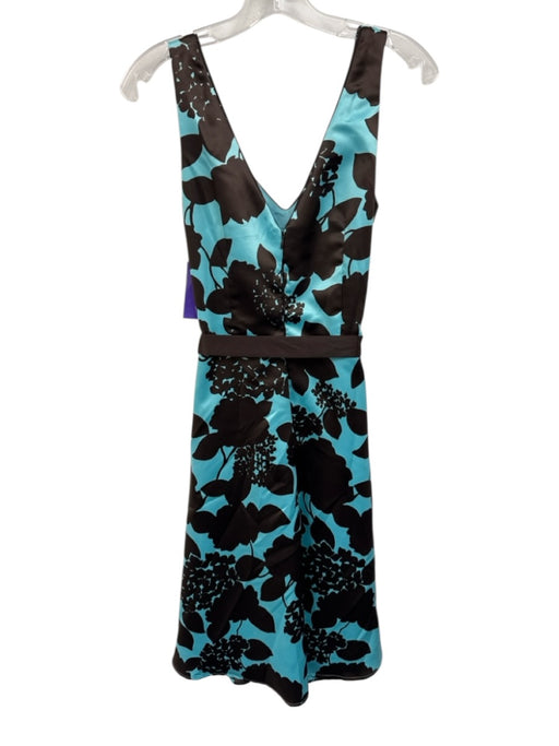Mica Size M / 8 Blue & Brown Polyester Floral & Leaf Print Sleeveless Dress Blue & Brown / M / 8