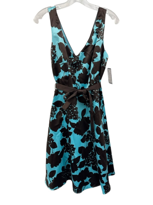 Mica Size M / 8 Blue & Brown Polyester Floral & Leaf Print Sleeveless Dress Blue & Brown / M / 8