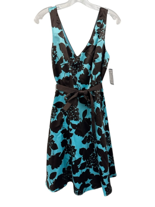 Mica Size M / 8 Blue & Brown Polyester Floral & Leaf Print Sleeveless Dress Blue & Brown / M / 8