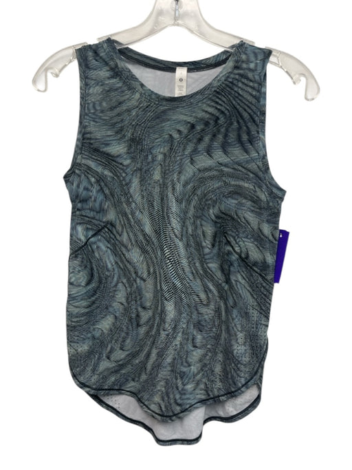 Lululemon Size 2 Green & Black Nylon Blend Crew Neck Abstract Print Tank Top Green & Black / 2