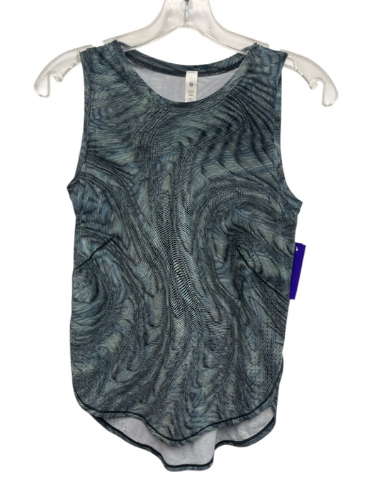 Lululemon Size 2 Green & Black Nylon Blend Crew Neck Abstract Print Tank Top Green & Black / 2